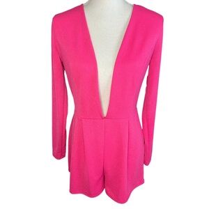 Charlotte Russe Pink Plunging Long Sleeve Romper